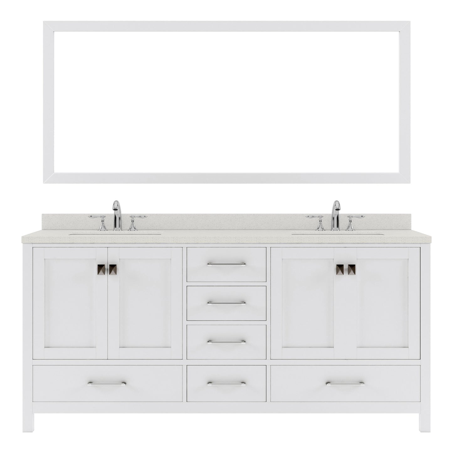 GD-50072-DWQSQ-WH White Caroline Avenue 72" Double Bath Vanity Set with Dazzle White Quartz Top & Rectangular Centered Basin, Mirror