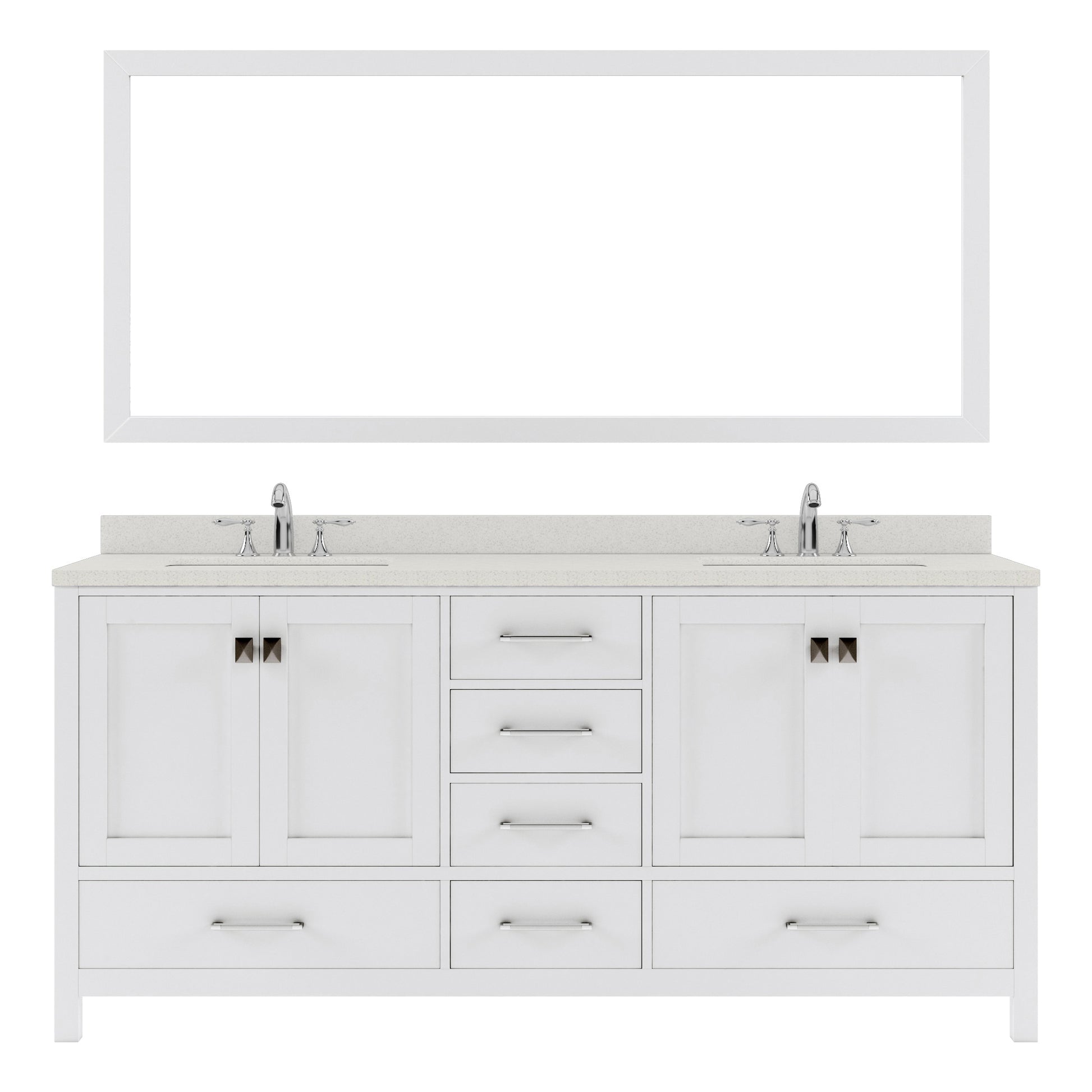 GD-50072-DWQSQ-WH White Caroline Avenue 72" Double Bath Vanity Set with Dazzle White Quartz Top & Rectangular Centered Basin, Mirror