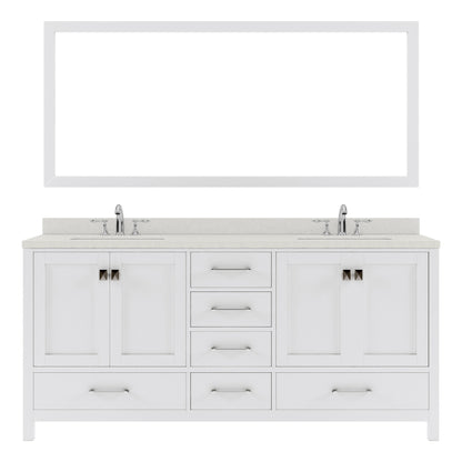 GD-50072-DWQSQ-WH White Caroline Avenue 72" Double Bath Vanity Set with Dazzle White Quartz Top & Rectangular Centered Basin, Mirror