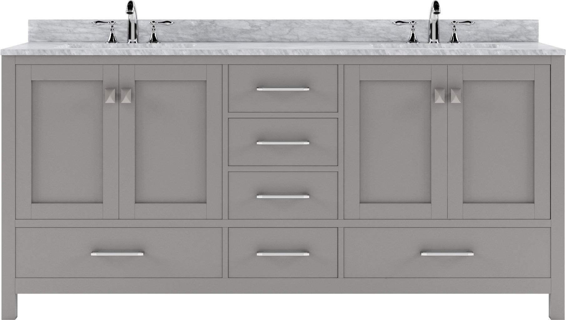 Caroline Avenue 72" Double Bath Vanity Set with Italian Carrara White Marble Top & Oval Double Centered Basin