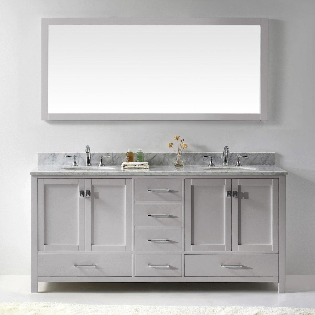 Caroline Avenue 72" Double Bath Vanity Set with Italian Carrara White Marble Top & Oval Double Centered Basin