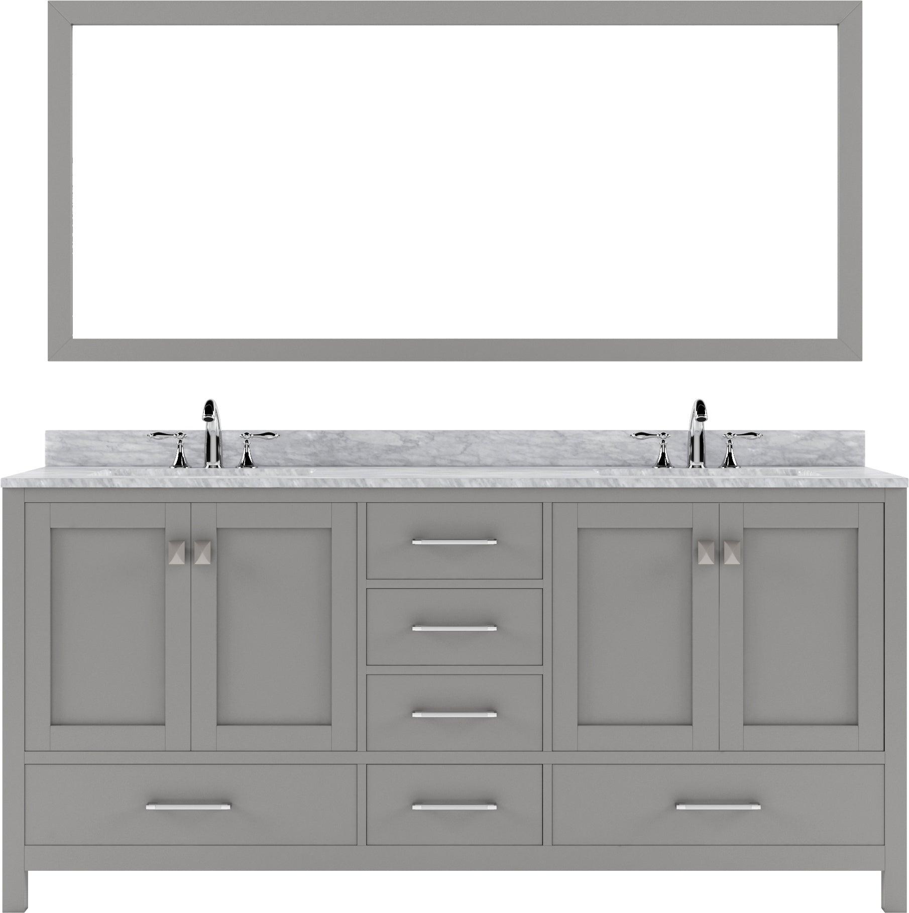 Caroline Avenue 72" Double Bath Vanity Set with Italian Carrara White Marble Top & Oval Double Centered Basin