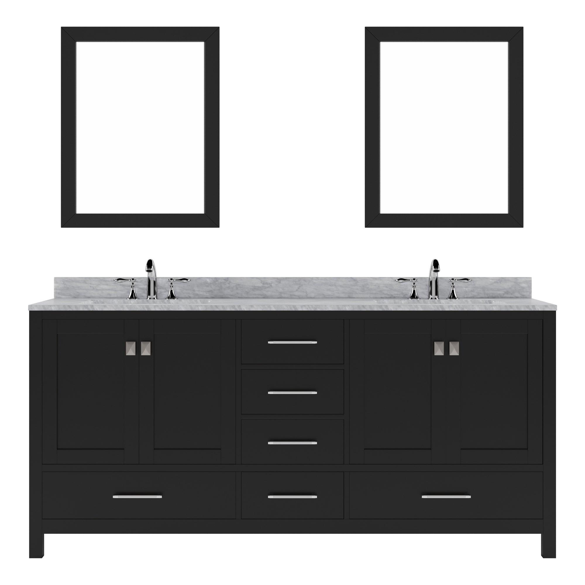 Caroline Avenue 72" Double Bath Vanity Set with Italian Carrara White Marble Top & Oval Double Centered Basin