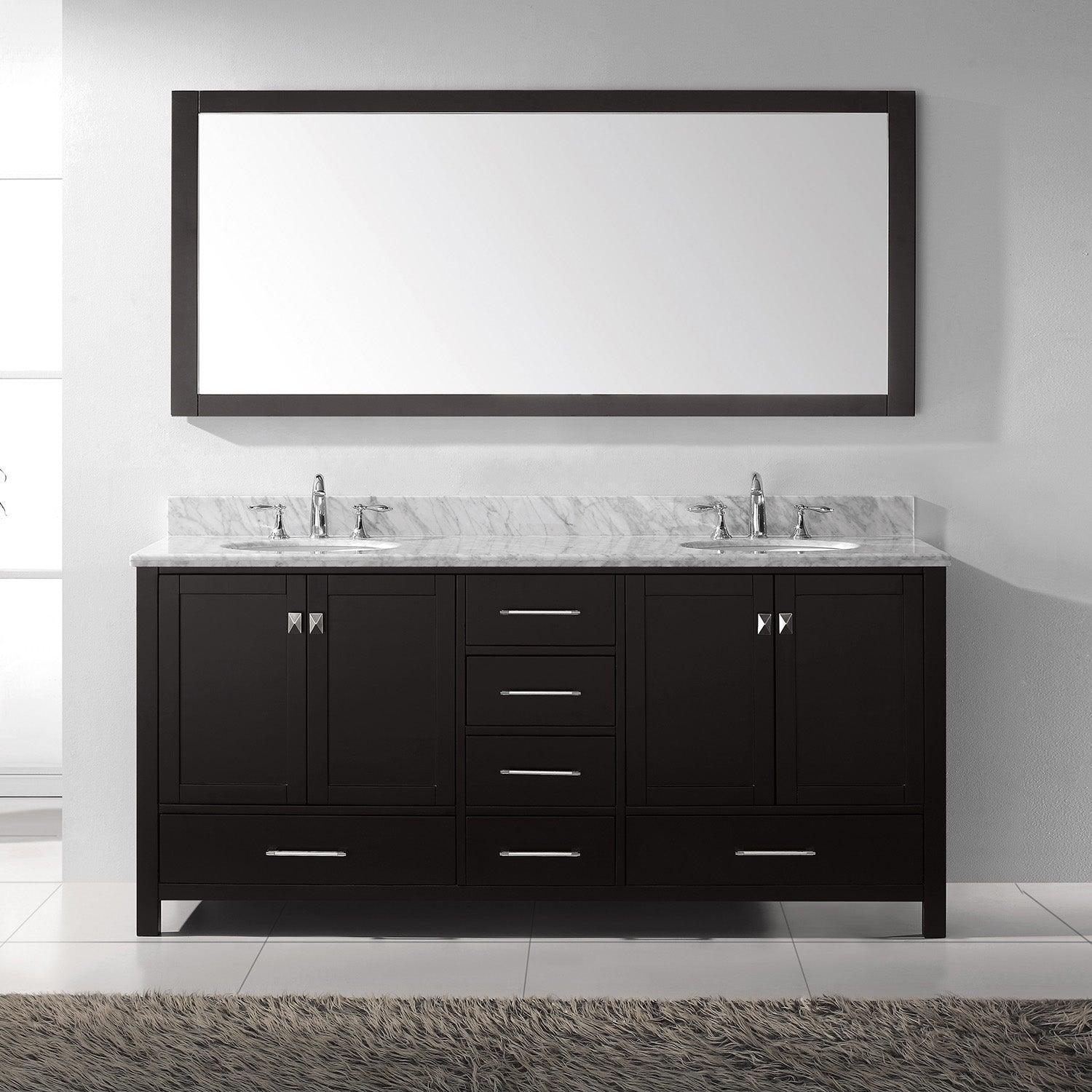 Caroline Avenue 72" Double Bath Vanity Set with Italian Carrara White Marble Top & Oval Double Centered Basin