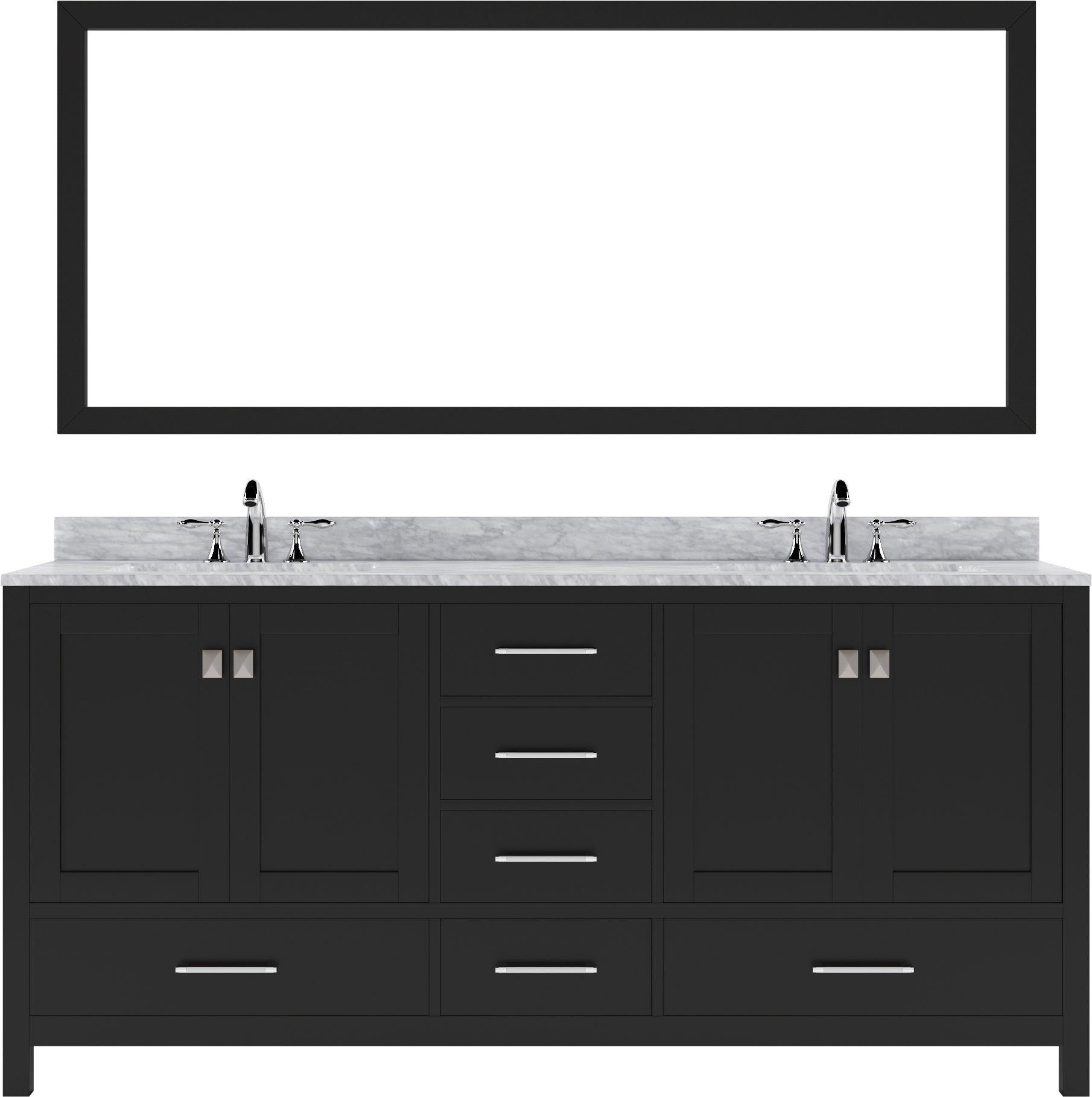 Caroline Avenue 72" Double Bath Vanity Set with Italian Carrara White Marble Top & Oval Double Centered Basin