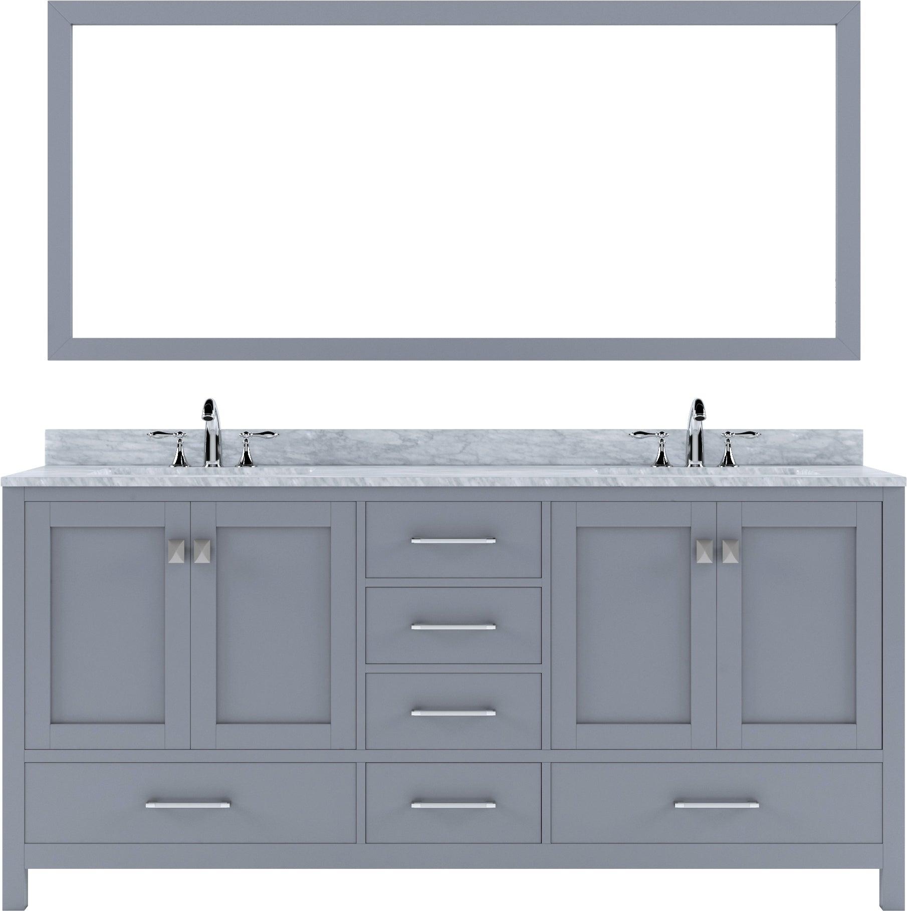 Caroline Avenue 72" Double Bath Vanity Set with Italian Carrara White Marble Top & Oval Double Centered Basin