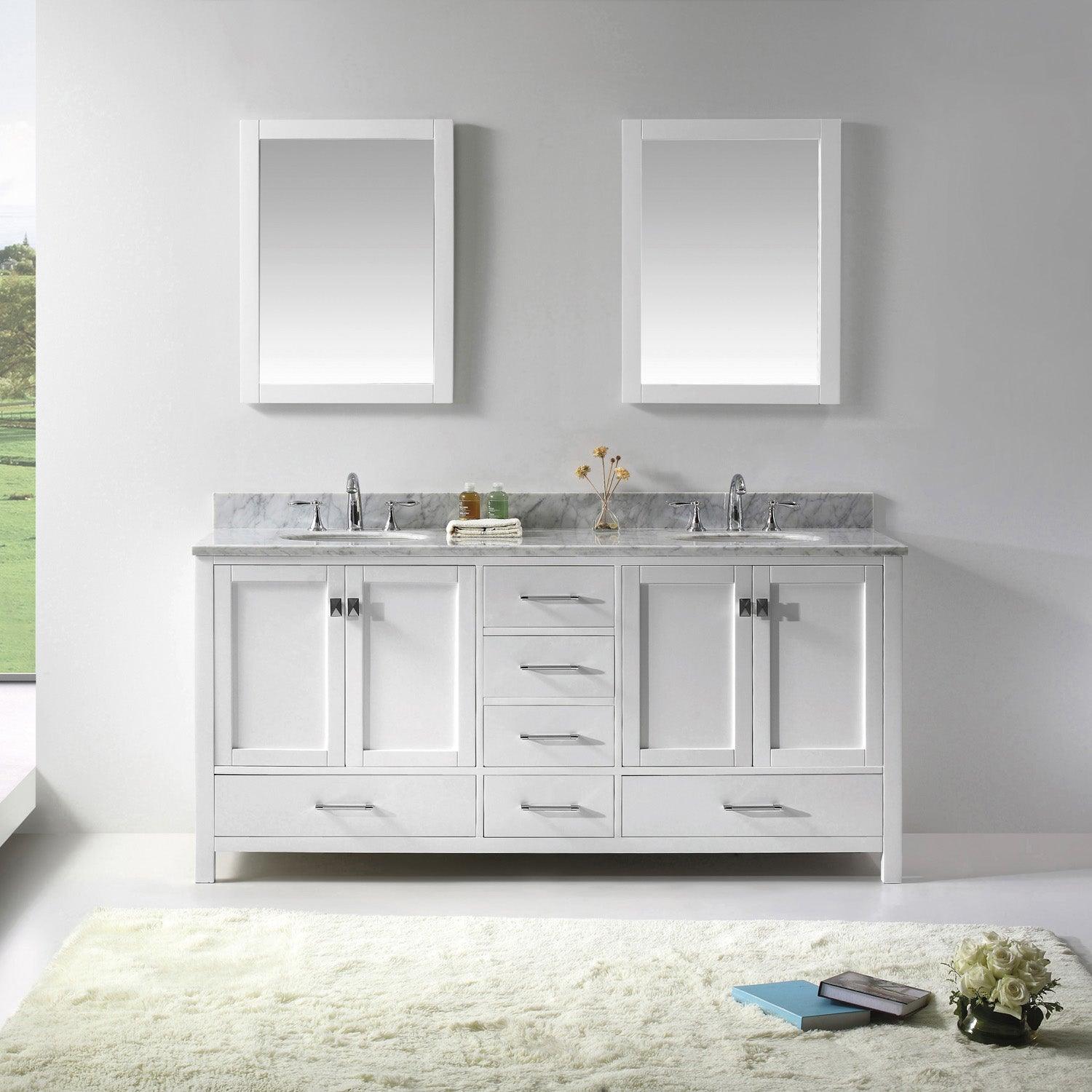 Caroline Avenue 72" Double Bath Vanity Set with Italian Carrara White Marble Top & Oval Double Centered Basin