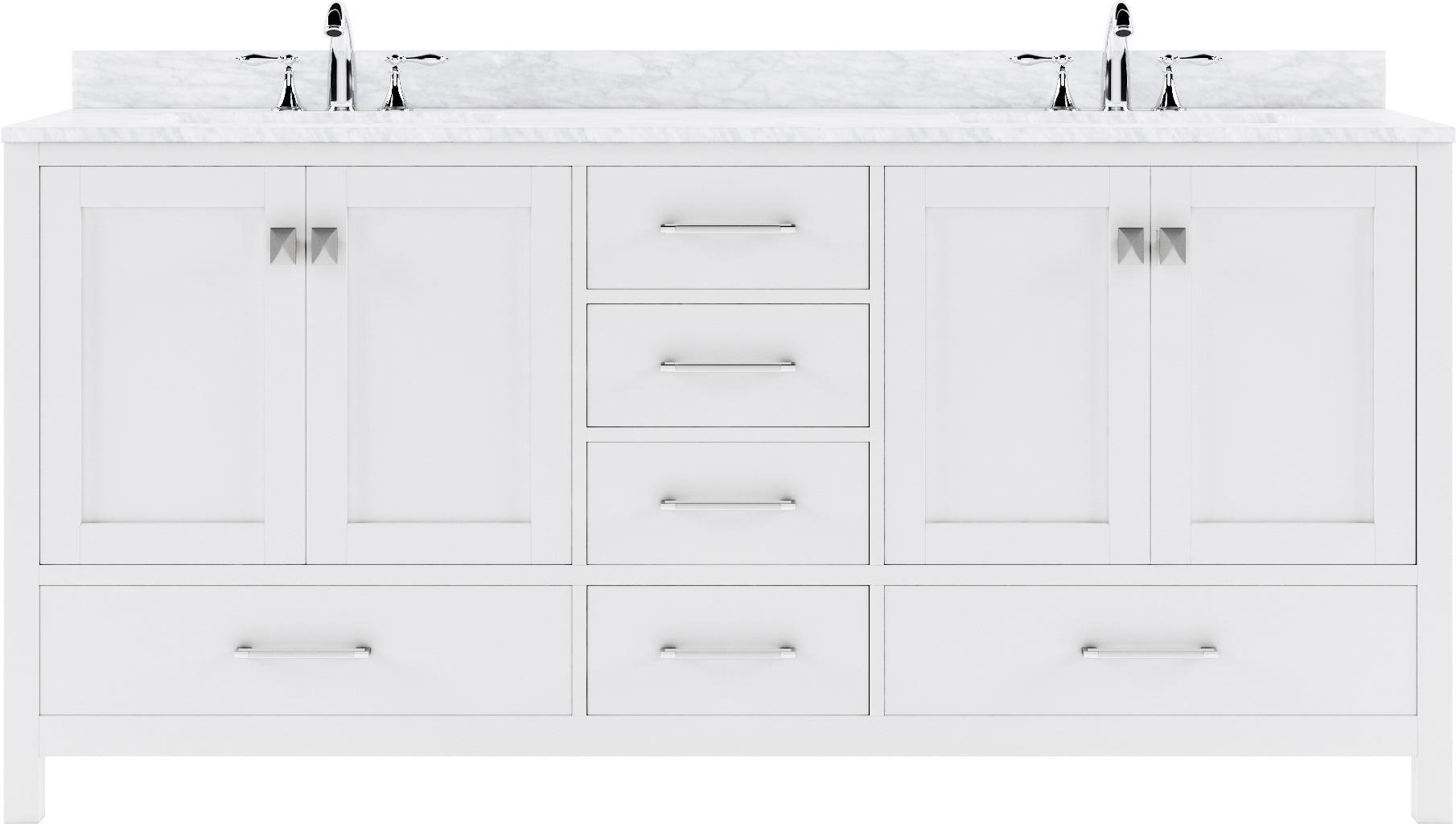 Caroline Avenue 72" Double Bath Vanity Set with Italian Carrara White Marble Top & Oval Double Centered Basin
