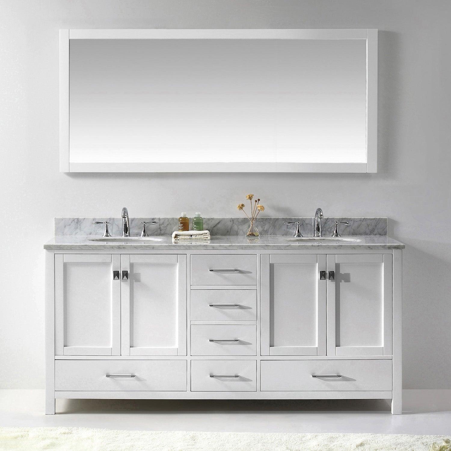 Caroline Avenue 72" Double Bath Vanity Set with Italian Carrara White Marble Top & Oval Double Centered Basin