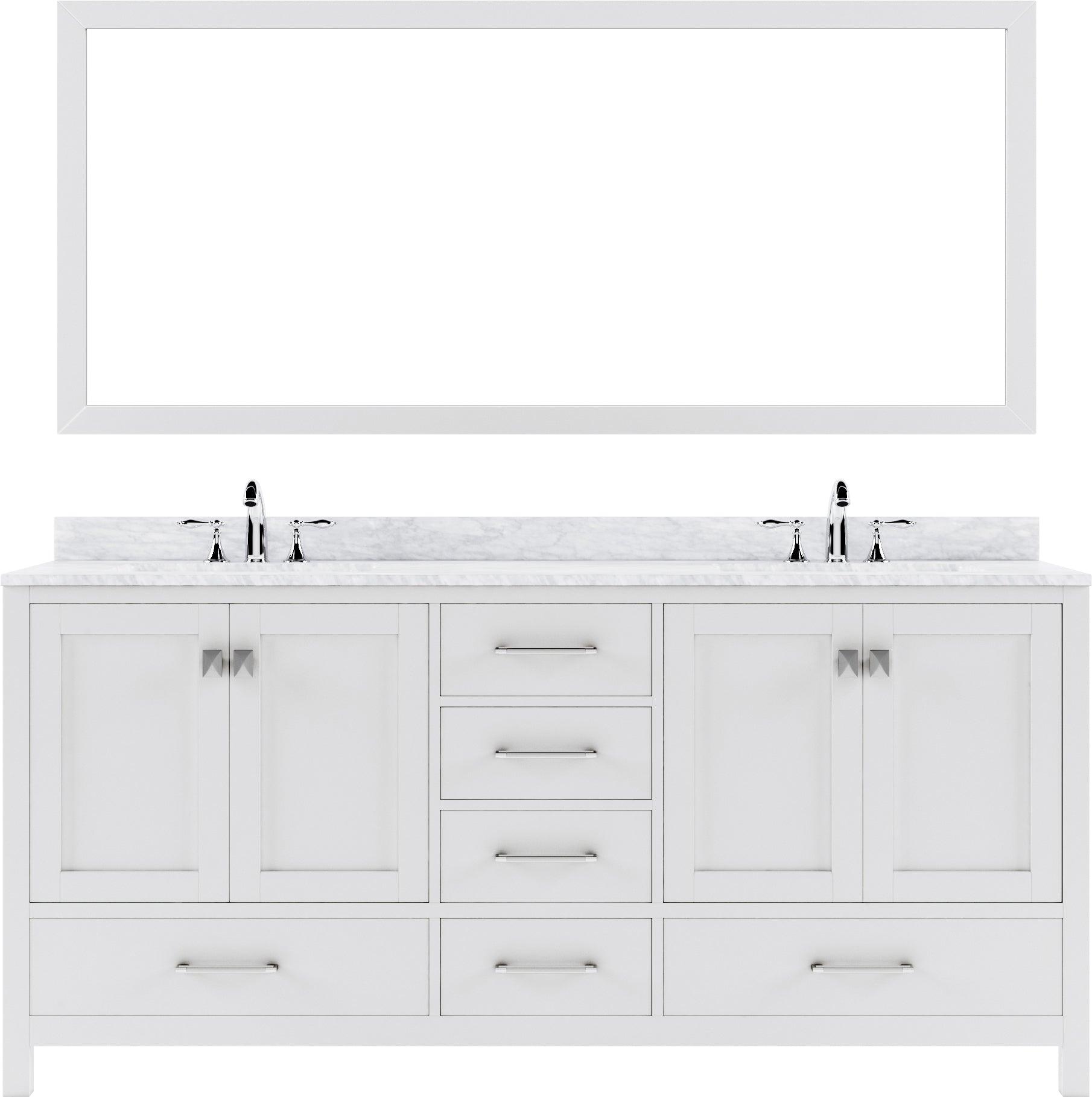 Caroline Avenue 72" Double Bath Vanity Set with Italian Carrara White Marble Top & Oval Double Centered Basin