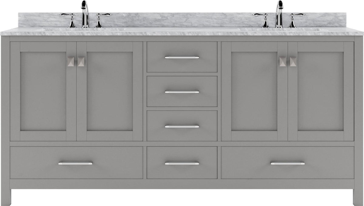 GD-50072-WMSQ-CG Cashmere Gray Caroline Avenue 72" Double Bath Vanity Set with Italian Carrara White Marble Top & Rectangular Double Centered Basin
