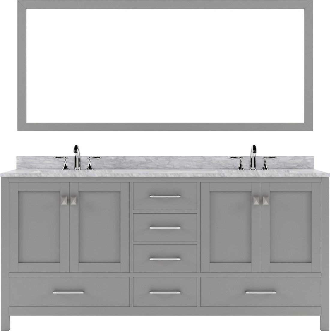 GD-50072-WMSQ-CG Cashmere Gray Caroline Avenue 72" Double Bath Vanity Set with Italian Carrara White Marble Top & Rectangular Double Centered Basin, 1 Mirror