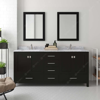 GD-50072-WMSQ-ES ESpresso Caroline Avenue 72" Double Bath Vanity Set with Italian Carrara White Marble Top & Rectangular Double Centered Basin, 2 Mirrors, styled