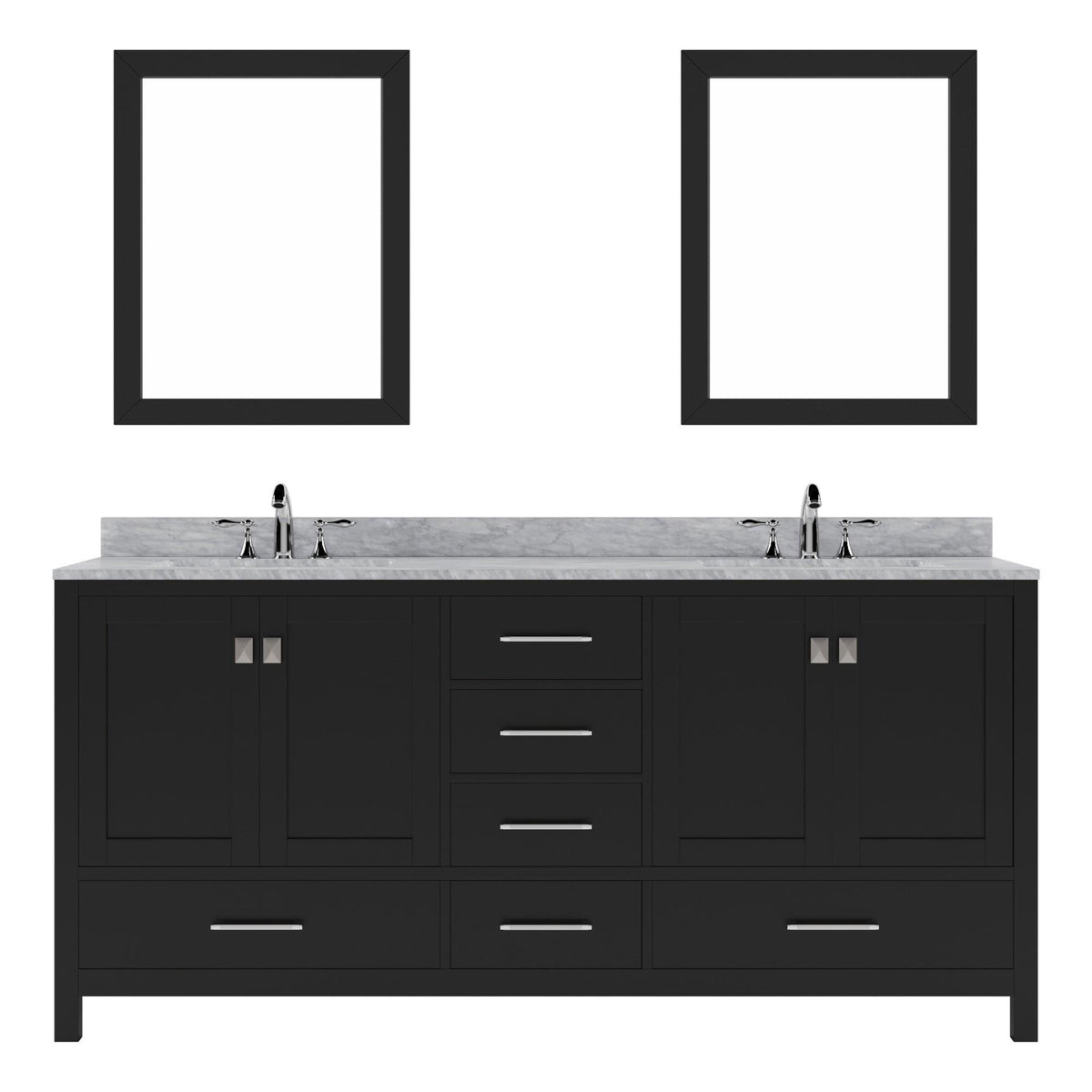 GD-50072-WMSQ-ES ESpresso Caroline Avenue 72" Double Bath Vanity Set with Italian Carrara White Marble Top & Rectangular Double Centered Basin, 2 Mirrors
