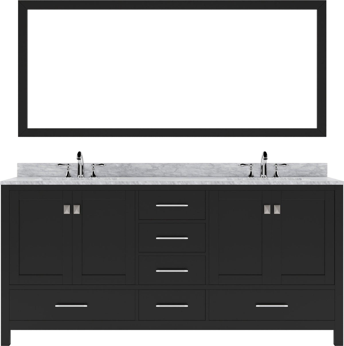 GD-50072-WMSQ-ES ESpresso Caroline Avenue 72" Double Bath Vanity Set with Italian Carrara White Marble Top & Rectangular Double Centered Basin, 1 Mirror