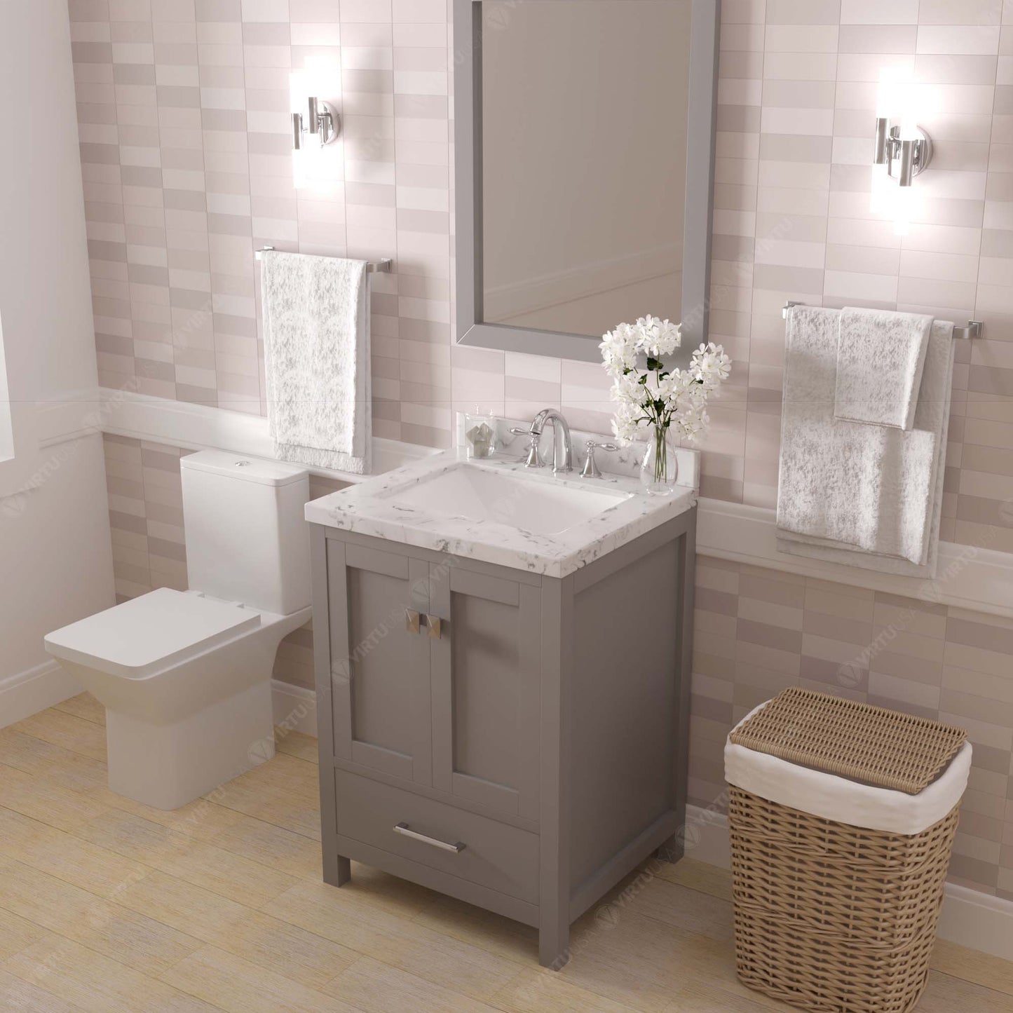 Caroline Avenue 24" Single Bath Vanity Set with Cultured Marble Quartz Top & Rectangular Centered Basin