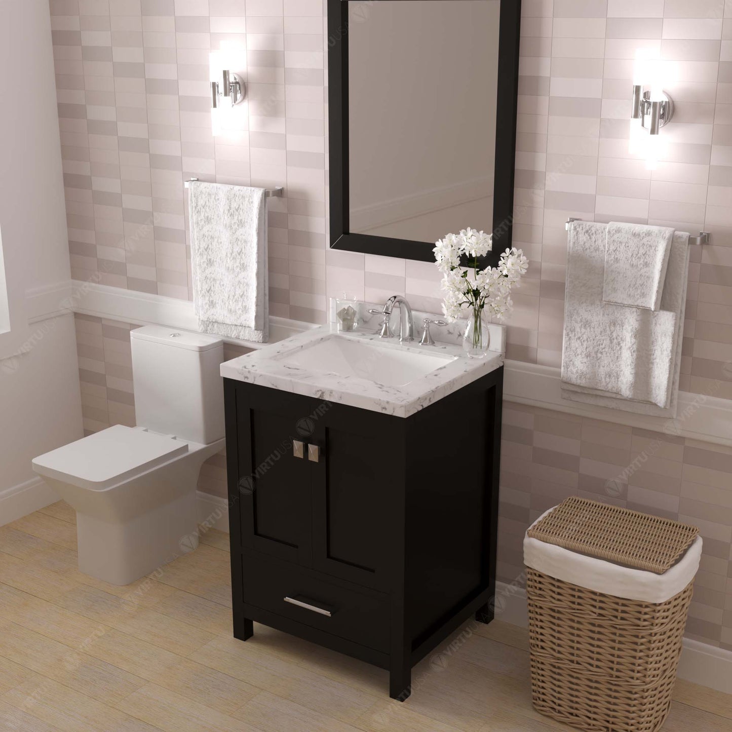 Caroline Avenue 24" Single Bath Vanity Set with Cultured Marble Quartz Top & Rectangular Centered Basin