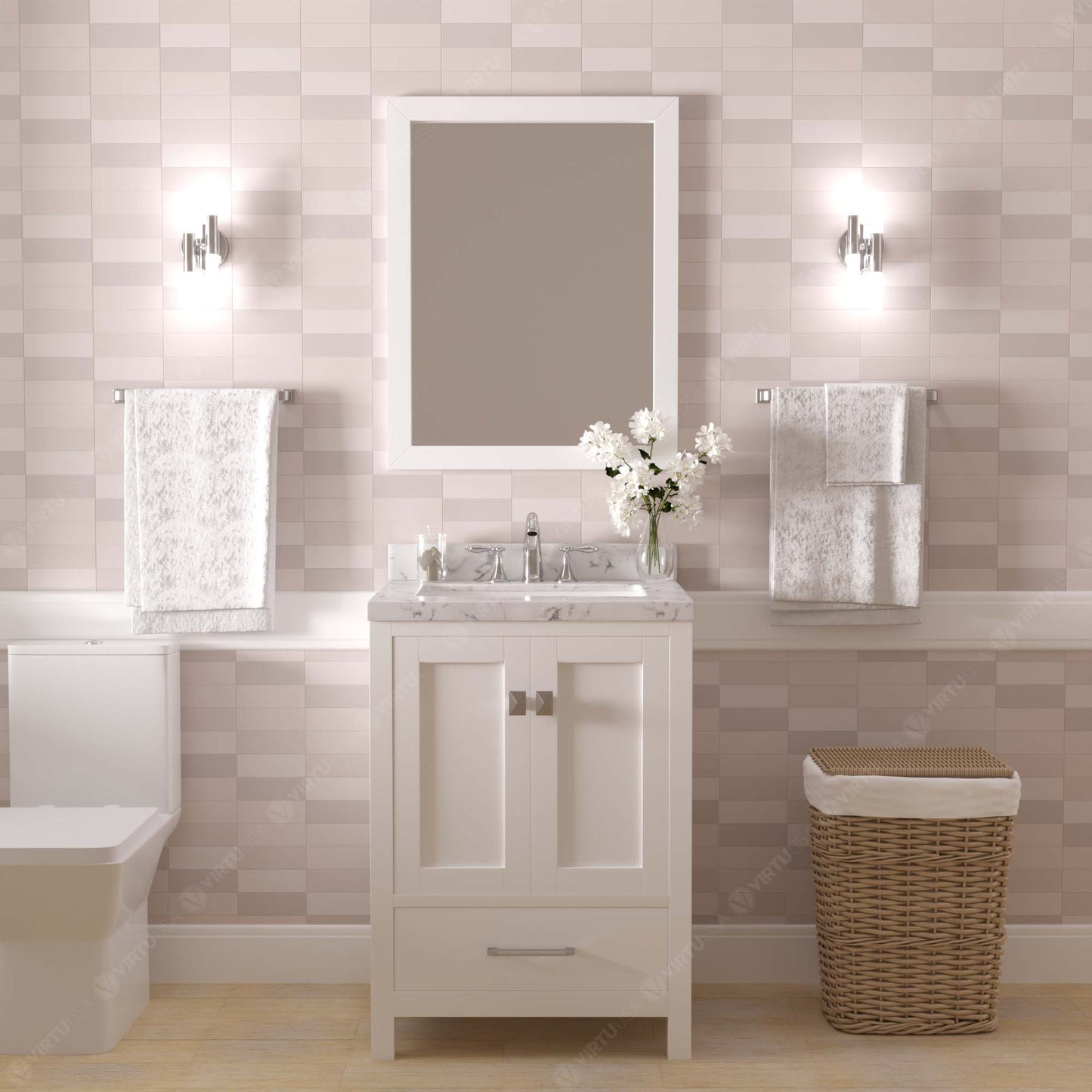 Caroline Avenue 24" Single Bath Vanity Set with Cultured Marble Quartz Top & Rectangular Centered Basin