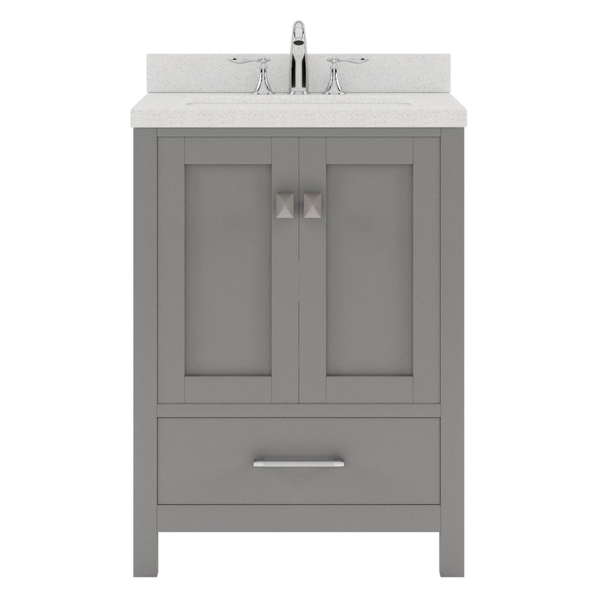 GS-50024-DWQSQ-GR Gray Caroline Avenue 24" Single Bath Vanity Set with Dazzle White Quartz Top & Rectangular Centered Basin