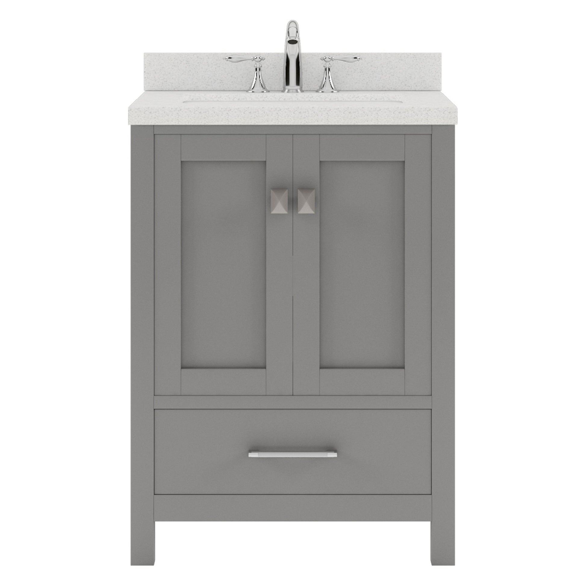 GS-50024-DWQSQ-GR Gray Caroline Avenue 24" Single Bath Vanity Set with Dazzle White Quartz Top & Rectangular Centered Basin