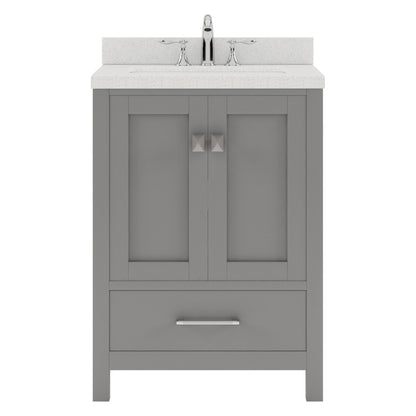 GS-50024-DWQSQ-GR Gray Caroline Avenue 24" Single Bath Vanity Set with Dazzle White Quartz Top & Rectangular Centered Basin