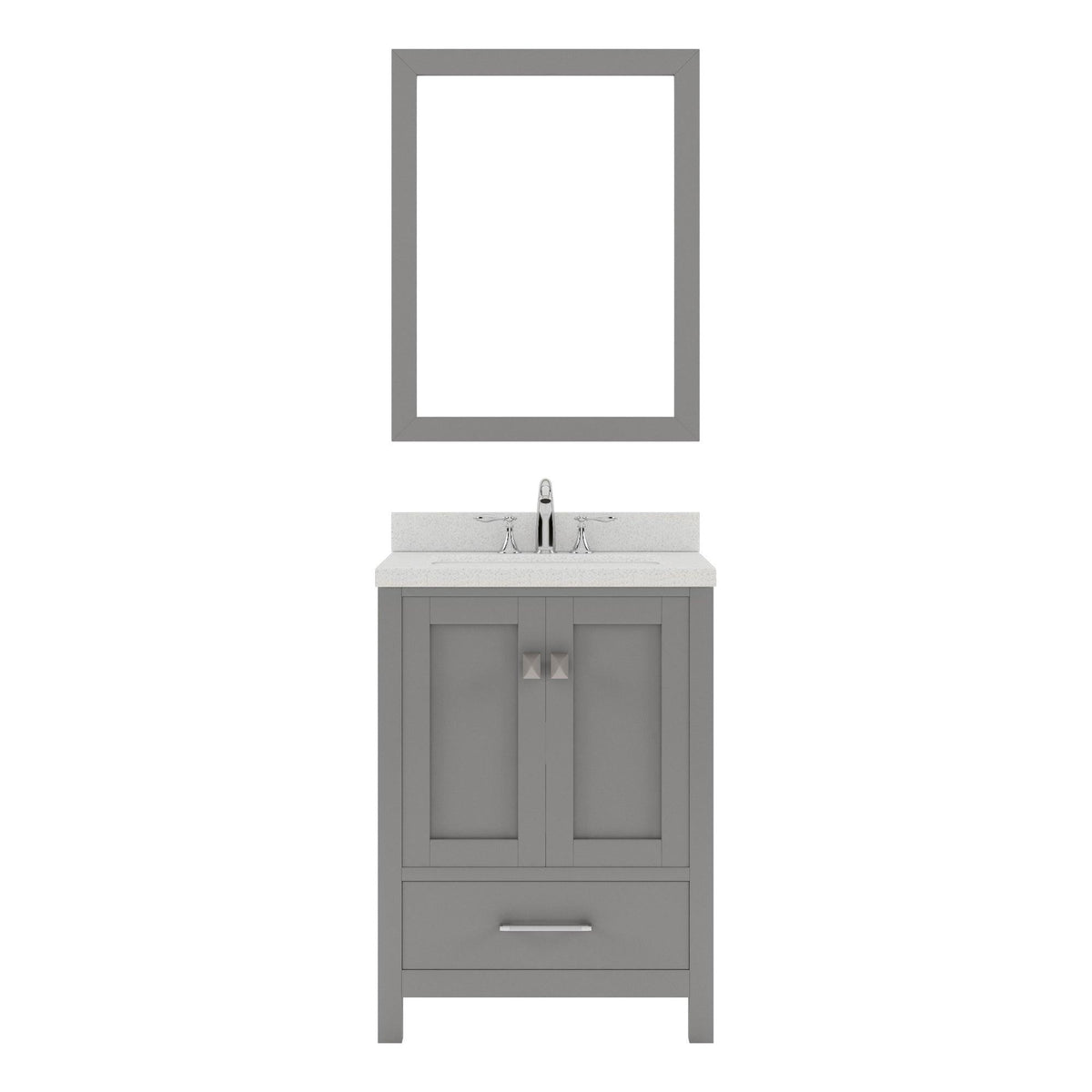 GS-50024-DWQSQ-GR Gray Caroline Avenue 24" Single Bath Vanity Set with Dazzle White Quartz Top & Rectangular Centered Basin, mirror