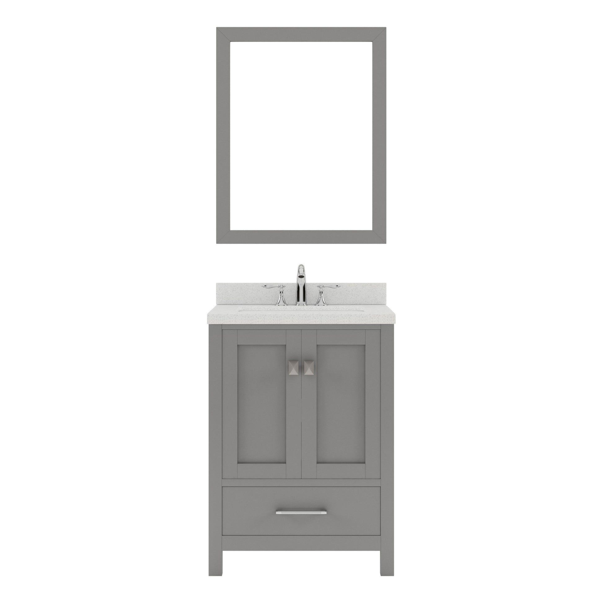 GS-50024-DWQSQ-GR Gray Caroline Avenue 24" Single Bath Vanity Set with Dazzle White Quartz Top & Rectangular Centered Basin, mirror