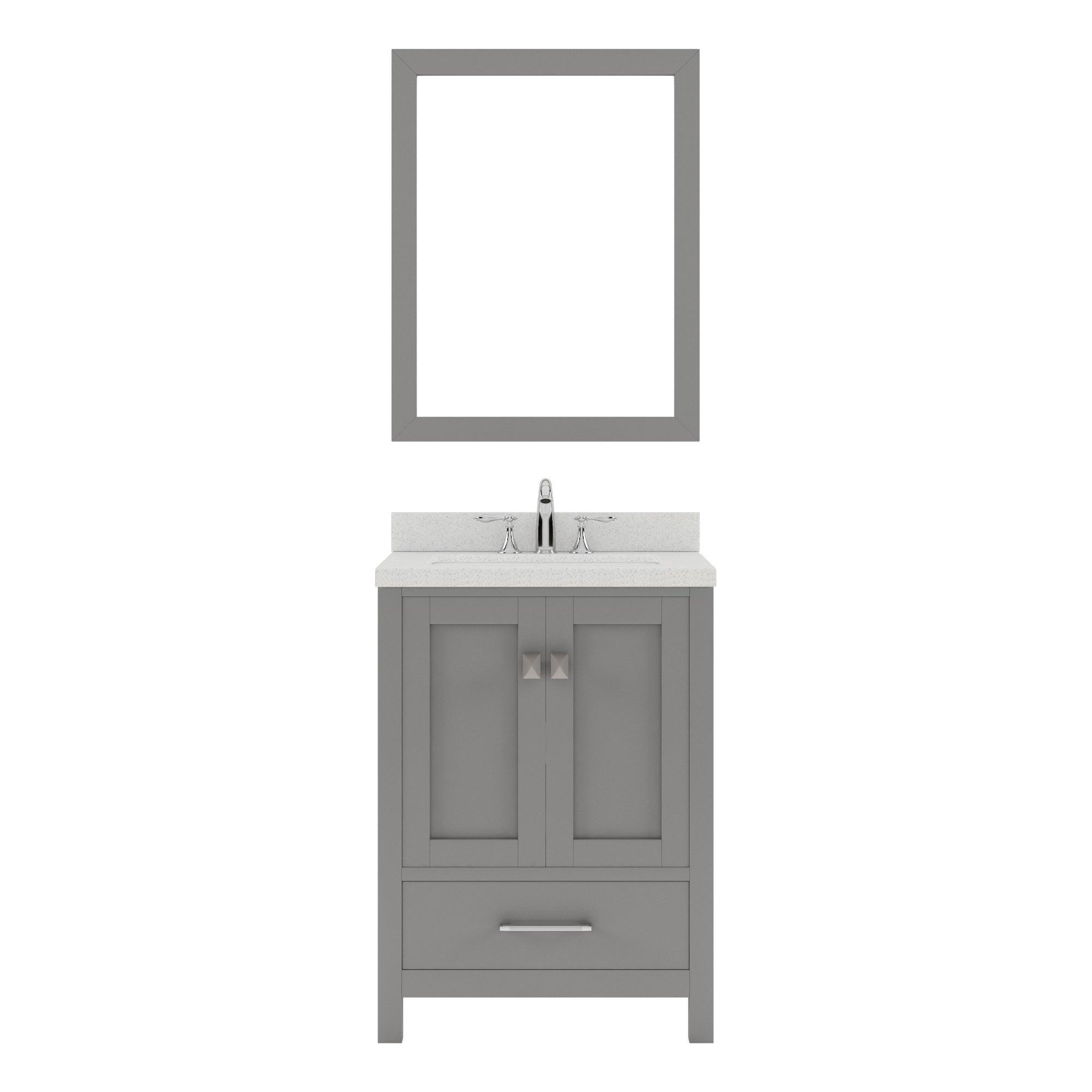 GS-50024-DWQSQ-GR Gray Caroline Avenue 24" Single Bath Vanity Set with Dazzle White Quartz Top & Rectangular Centered Basin, mirror
