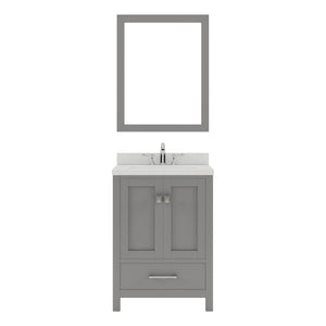 GS-50024-DWQSQ-GR Gray Caroline Avenue 24" Single Bath Vanity Set with Dazzle White Quartz Top & Rectangular Centered Basin, mirror