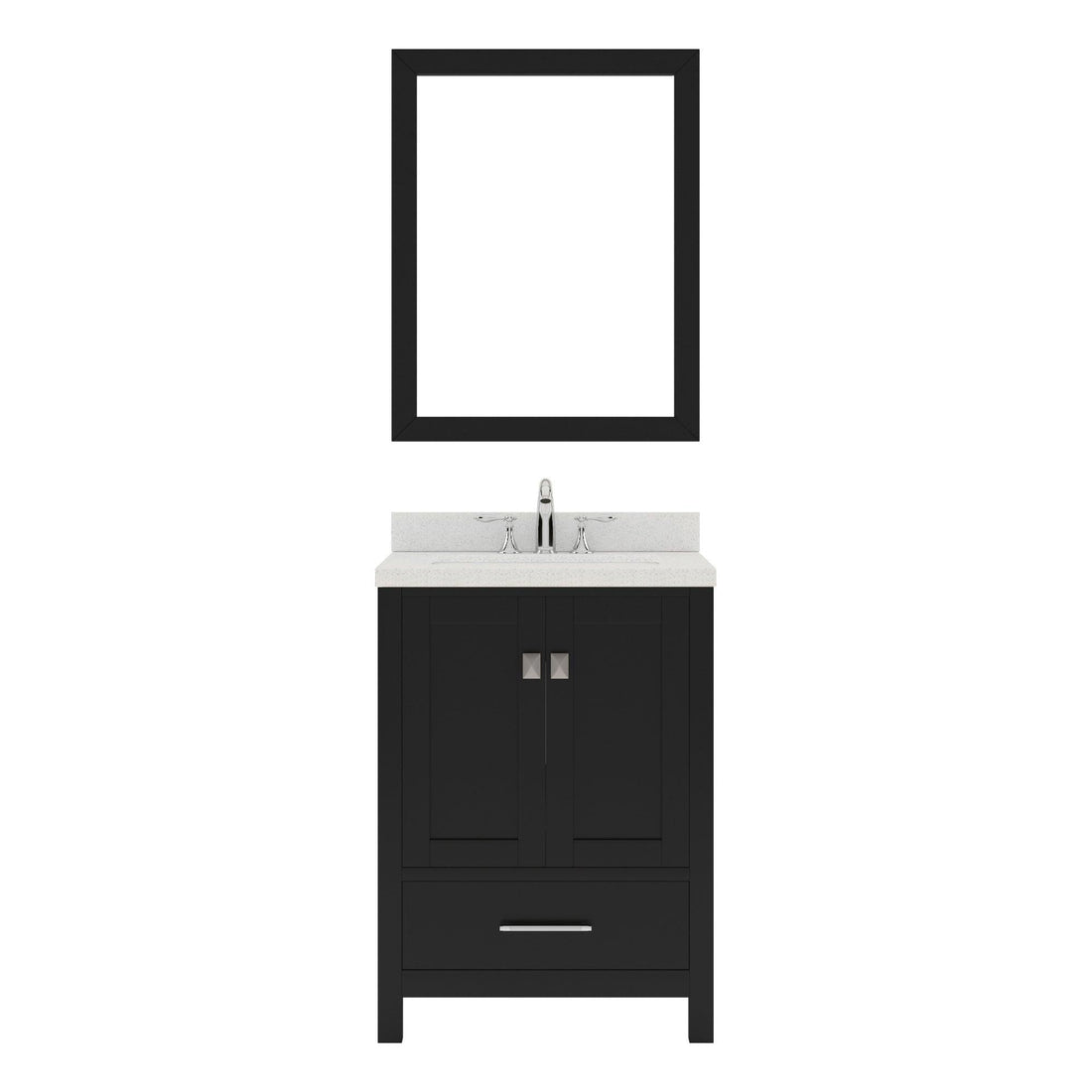 GS-50024-DWQSQ-ES Espresso Caroline Avenue 24" Single Bath Vanity Set with Dazzle White Quartz Top & Rectangular Centered Basin, mirror