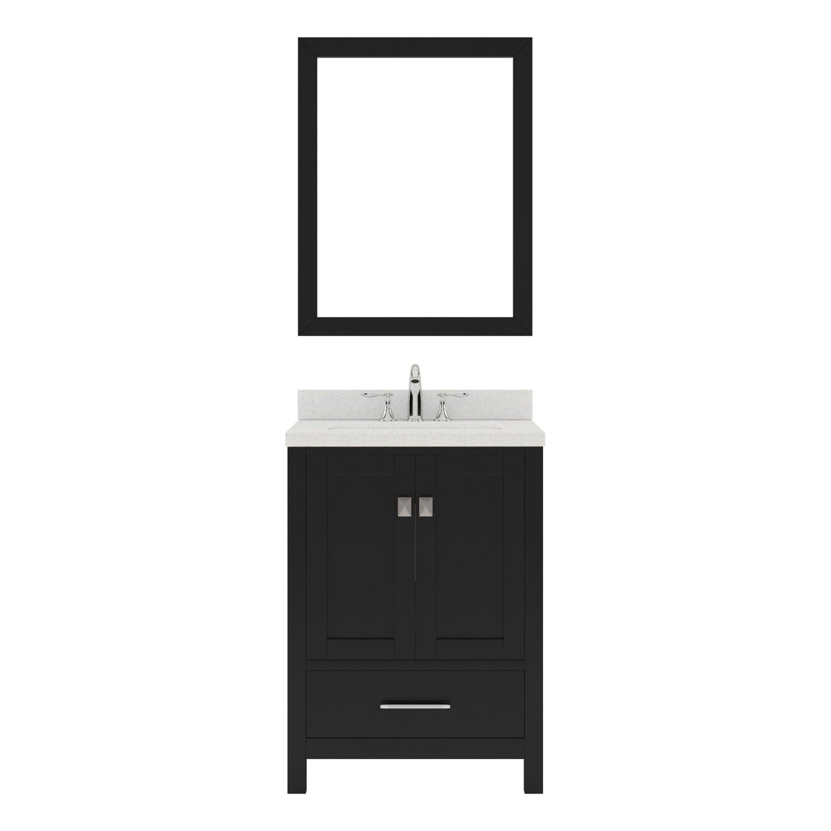 GS-50024-DWQSQ-ES Espresso Caroline Avenue 24" Single Bath Vanity Set with Dazzle White Quartz Top & Rectangular Centered Basin, mirror