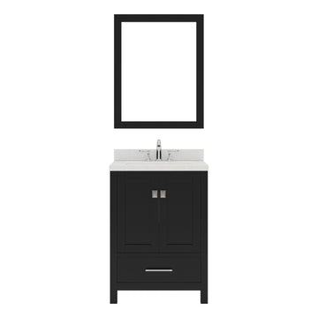 GS-50024-DWQSQ-ES Espresso Caroline Avenue 24" Single Bath Vanity Set with Dazzle White Quartz Top & Rectangular Centered Basin, mirror