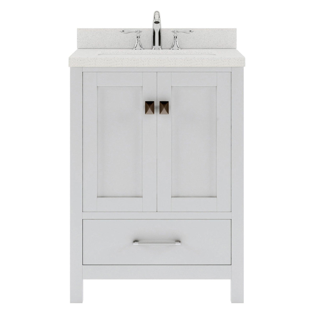 GS-50024-DWQSQ-WH White Caroline Avenue 24" Single Bath Vanity Set with Dazzle White Quartz Top & Rectangular Centered Basin