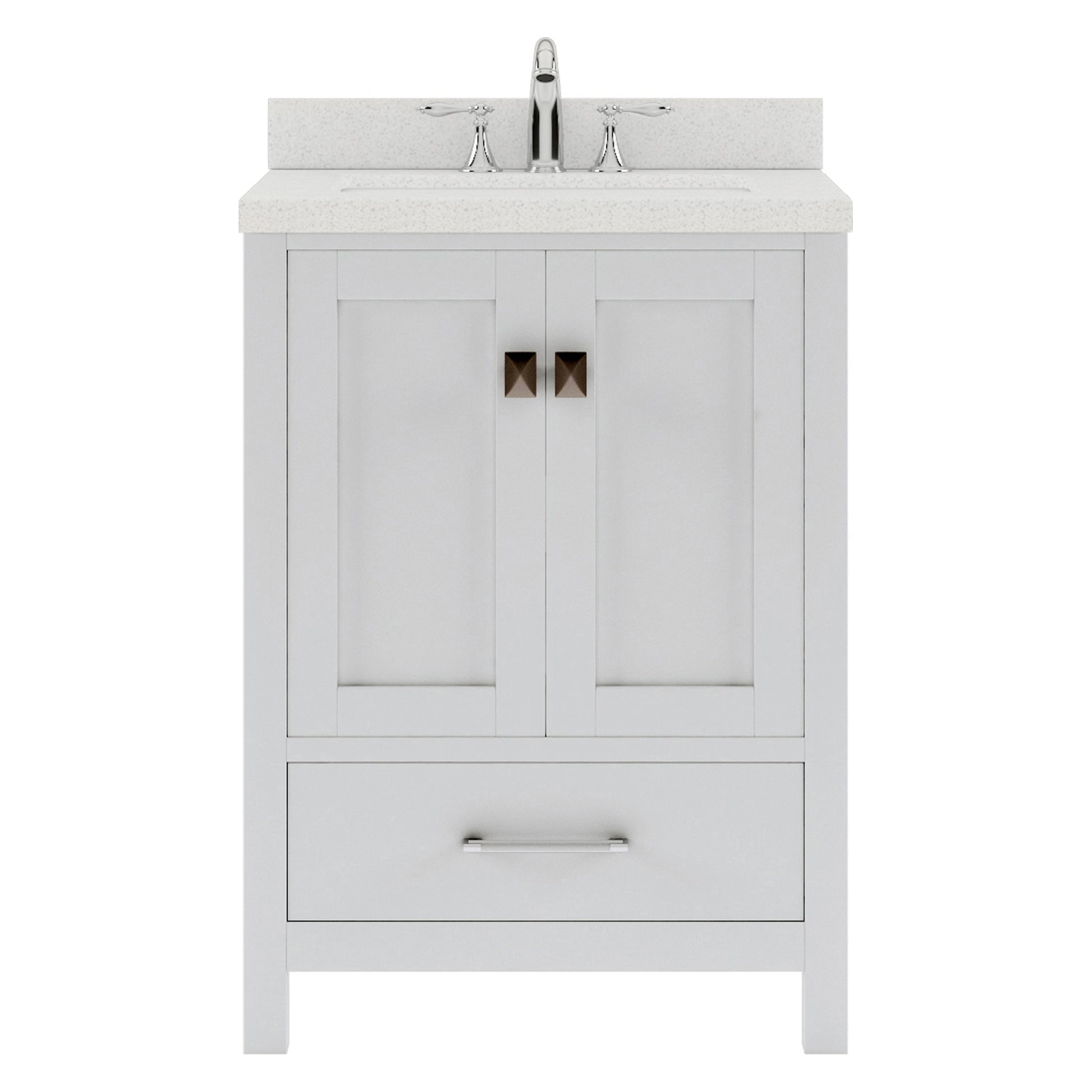 GS-50024-DWQSQ-WH White Caroline Avenue 24" Single Bath Vanity Set with Dazzle White Quartz Top & Rectangular Centered Basin