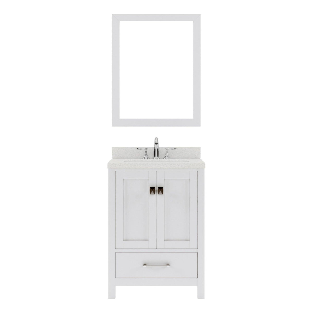 GS-50024-DWQSQ-WH White Caroline Avenue 24" Single Bath Vanity Set with Dazzle White Quartz Top & Rectangular Centered Basin, mirror