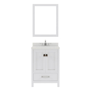GS-50024-DWQSQ-WH White Caroline Avenue 24" Single Bath Vanity Set with Dazzle White Quartz Top & Rectangular Centered Basin, mirror