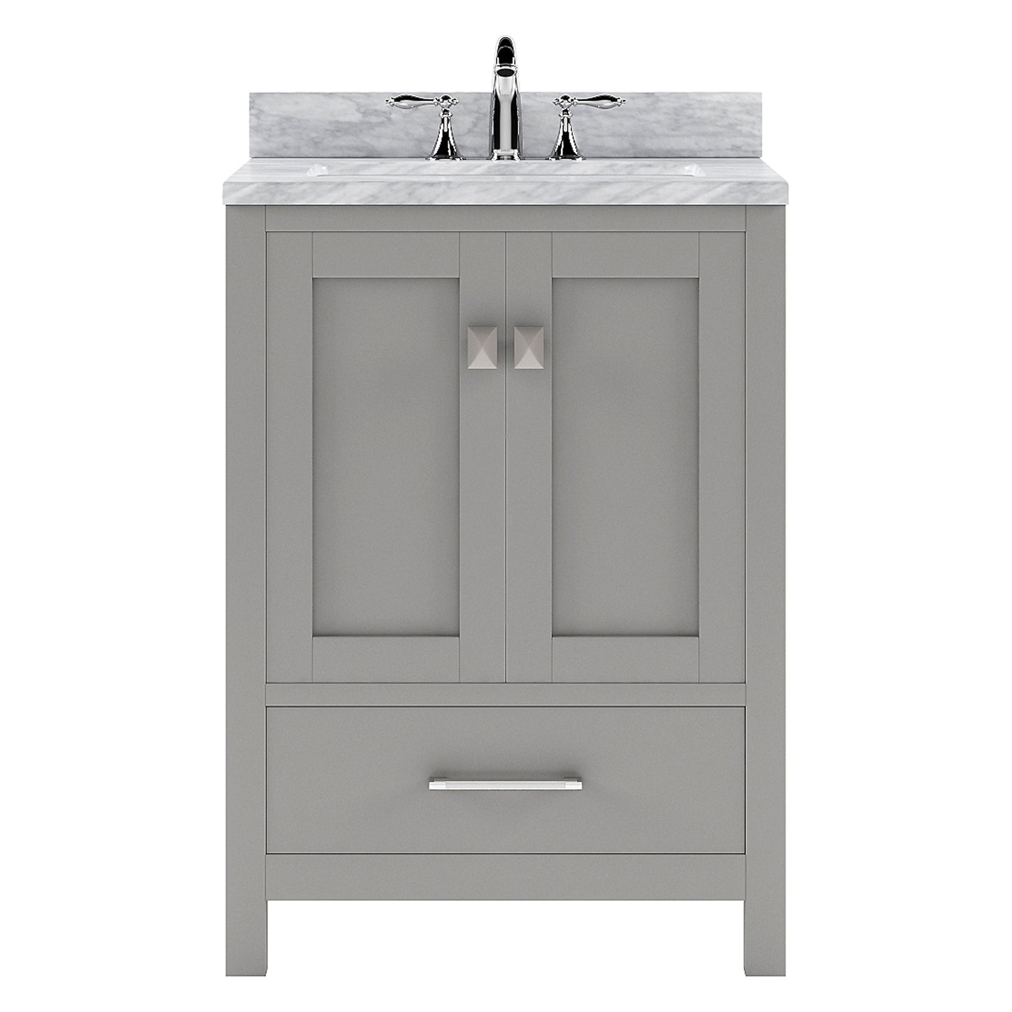 GS-50024-WMSQ-CG Cashmere Gray Caroline Avenue 24" Single Bath Vanity Set with Italian Carrara White Marble Top & Rectangular Centered Basin