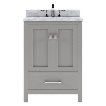 GS-50024-WMSQ-CG Cashmere Gray Caroline Avenue 24" Single Bath Vanity Set with Italian Carrara White Marble Top & Rectangular Centered Basin