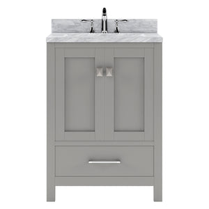 GS-50024-WMSQ-CG Cashmere Gray Caroline Avenue 24" Single Bath Vanity Set with Italian Carrara White Marble Top & Rectangular Centered Basin
