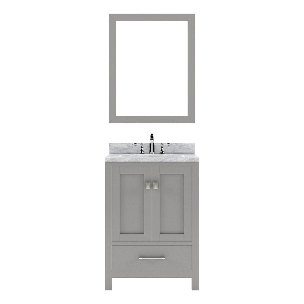 GS-50024-WMSQ-CG Cashmere Gray Caroline Avenue 24" Single Bath Vanity Set with Italian Carrara White Marble Top & Rectangular Centered Basin, Mirror