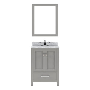 GS-50024-WMSQ-CG Cashmere Gray Caroline Avenue 24" Single Bath Vanity Set with Italian Carrara White Marble Top & Rectangular Centered Basin, Mirror
