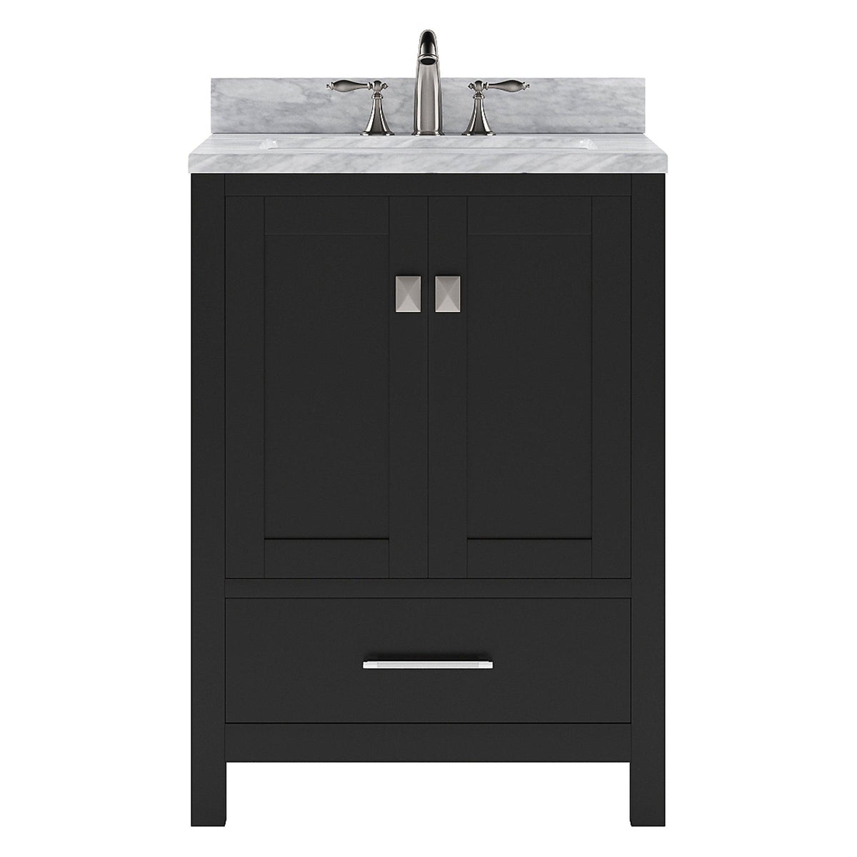 GS-50024-WMSQ-ES Espresso Caroline Avenue 24" Single Bath Vanity Set with Italian Carrara White Marble Top & Rectangular Centered Basin