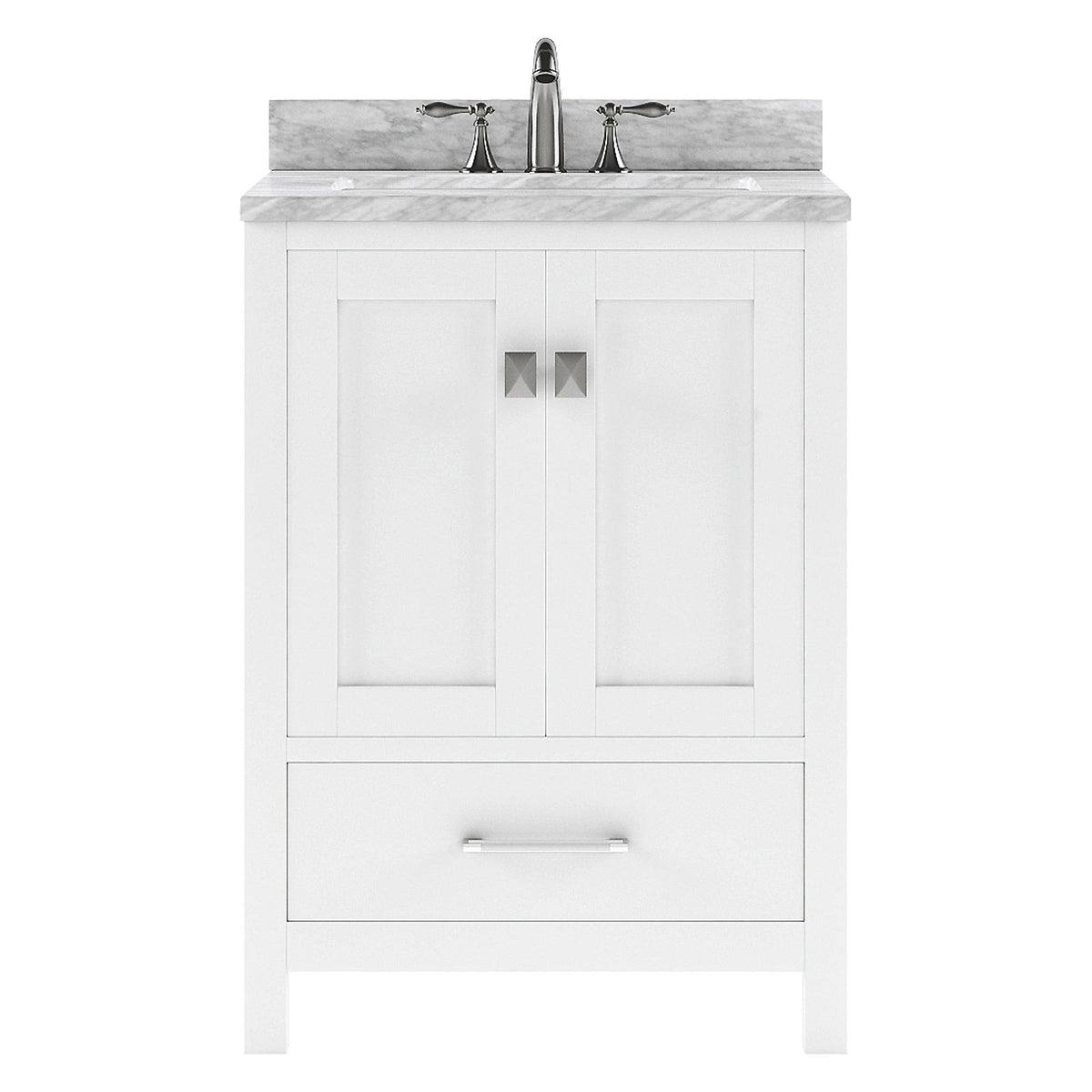 GS-50024-WMSQ-WH White Caroline Avenue 24" Single Bath Vanity Set with Italian Carrara White Marble Top & Rectangular Centered Basin