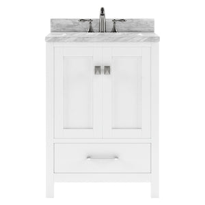 GS-50024-WMSQ-WH White Caroline Avenue 24" Single Bath Vanity Set with Italian Carrara White Marble Top & Rectangular Centered Basin