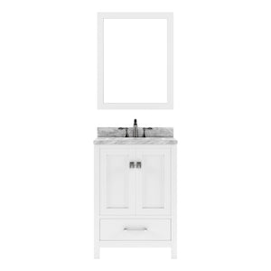 GS-50024-WMSQ-WH White Caroline Avenue 24" Single Bath Vanity Set with Italian Carrara White Marble Top & Rectangular Centered Basin, Mirror