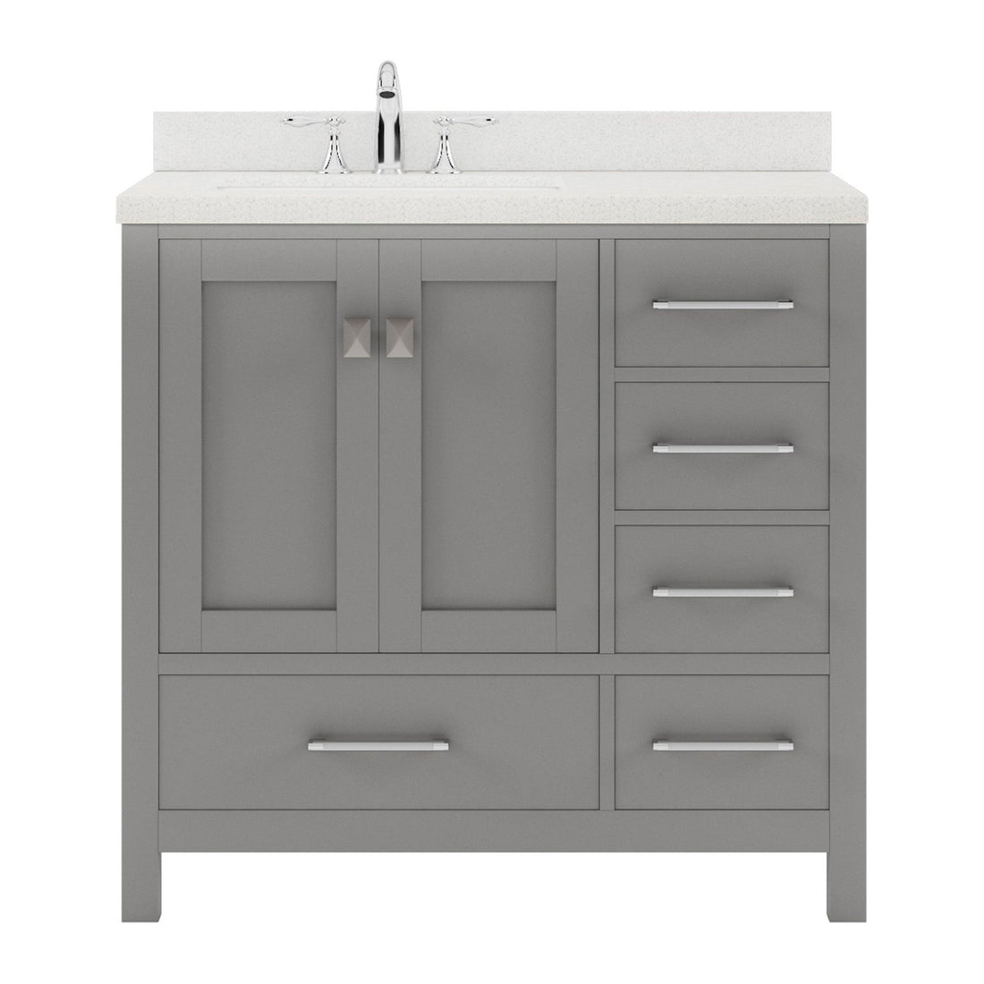 GS-50036-DWQSQ-CG Cashmere Gray Caroline Avenue 36" Single Bath Vanity Set with Dazzle White Quartz Top & Rectangular Centered Basin, Mirror