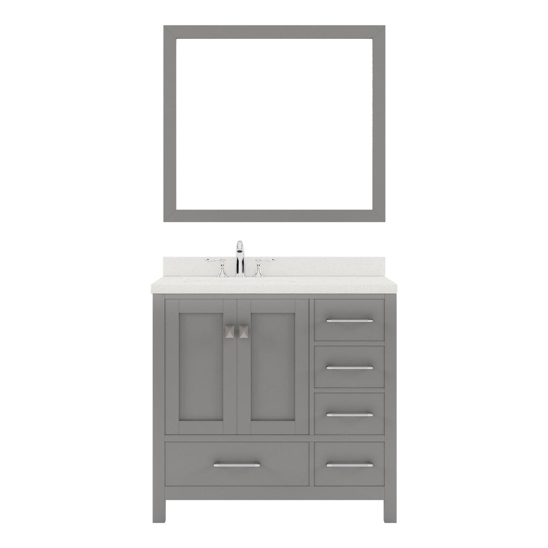 GS-50036-DWQSQ-CG Cashmere Gray Caroline Avenue 36" Single Bath Vanity Set with Dazzle White Quartz Top & Rectangular Centered Basin, Mirror