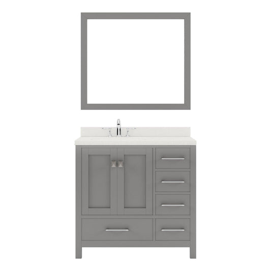 GS-50036-DWQSQ-CG Cashmere Gray Caroline Avenue 36" Single Bath Vanity Set with Dazzle White Quartz Top & Rectangular Centered Basin, Mirror