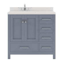 Load image into Gallery viewer, GS-50036-DWQSQ-GR Gray Caroline Avenue 36&quot; Single Bath Vanity Set with Dazzle White Quartz Top &amp; Rectangular Centered Basin