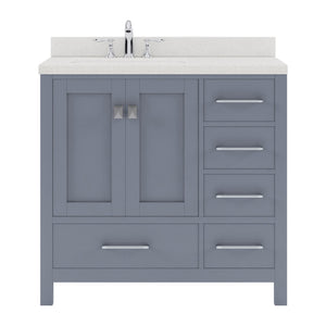 GS-50036-DWQSQ-GR Gray Caroline Avenue 36" Single Bath Vanity Set with Dazzle White Quartz Top & Rectangular Centered Basin
